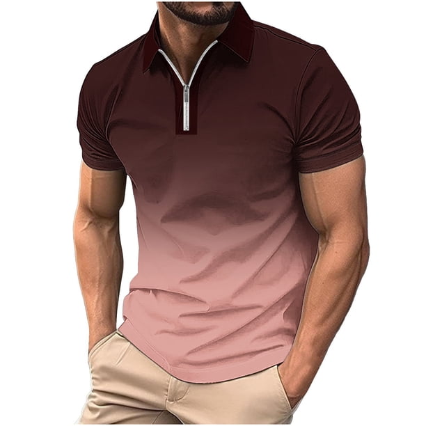 Camisetas de Manga Larga para Hombres Casual Impreso Girar Abajo Cuello Cremallera Camiseta, Ligera Blusa de Algodón de Imitación para el Hogar, Diario Y Cuatro Estaciones de Uso