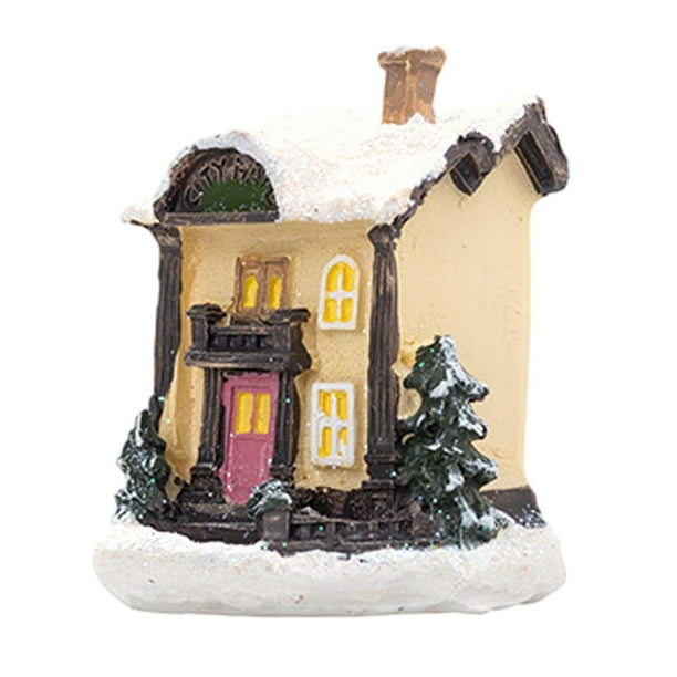 Casa navideña/estatuilla de casa de resina/mini adorno navideño decoración navideña para el hogar para adornos de escritorio para interiores Estilo E Hugo Casa en miniatura luminosa