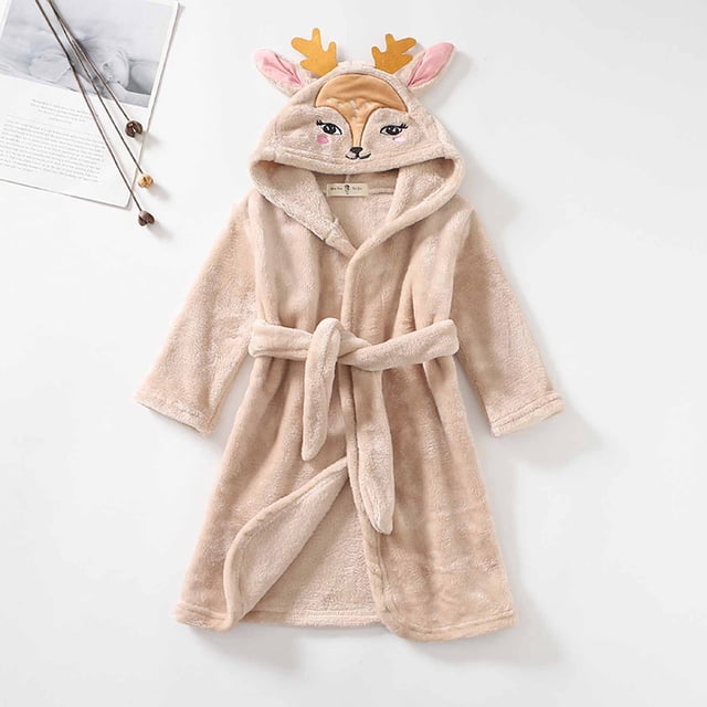 LSLJS Boys Girls Robe Kids Flannel Hooded Bathrobe Sleepwear Toddler Plush Robes With Belt, Kids Robe