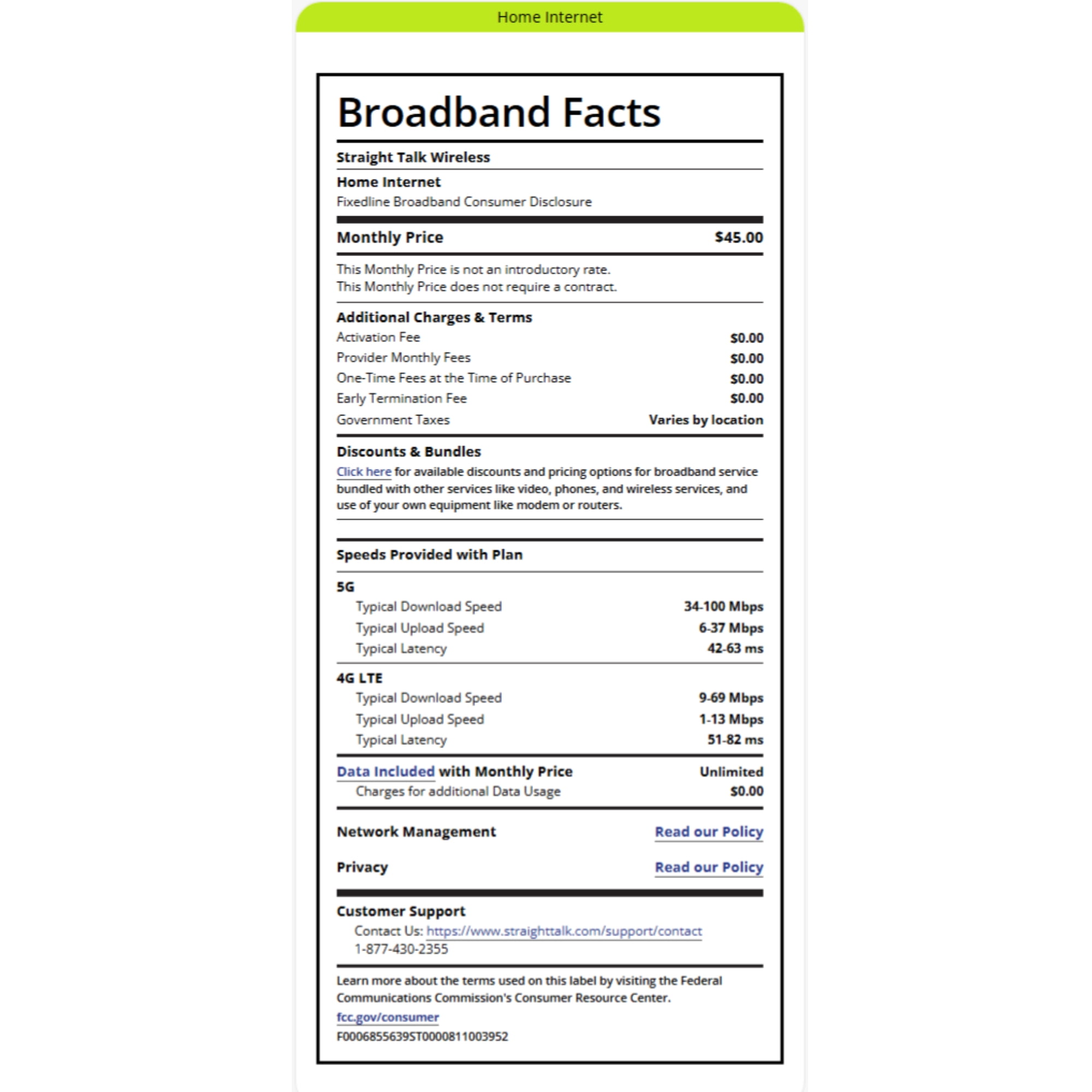 Straight Talk $45 Home Internet Unlimited Data No-Contract 30-Day Plan e-PIN Top Up (Email Delivery)