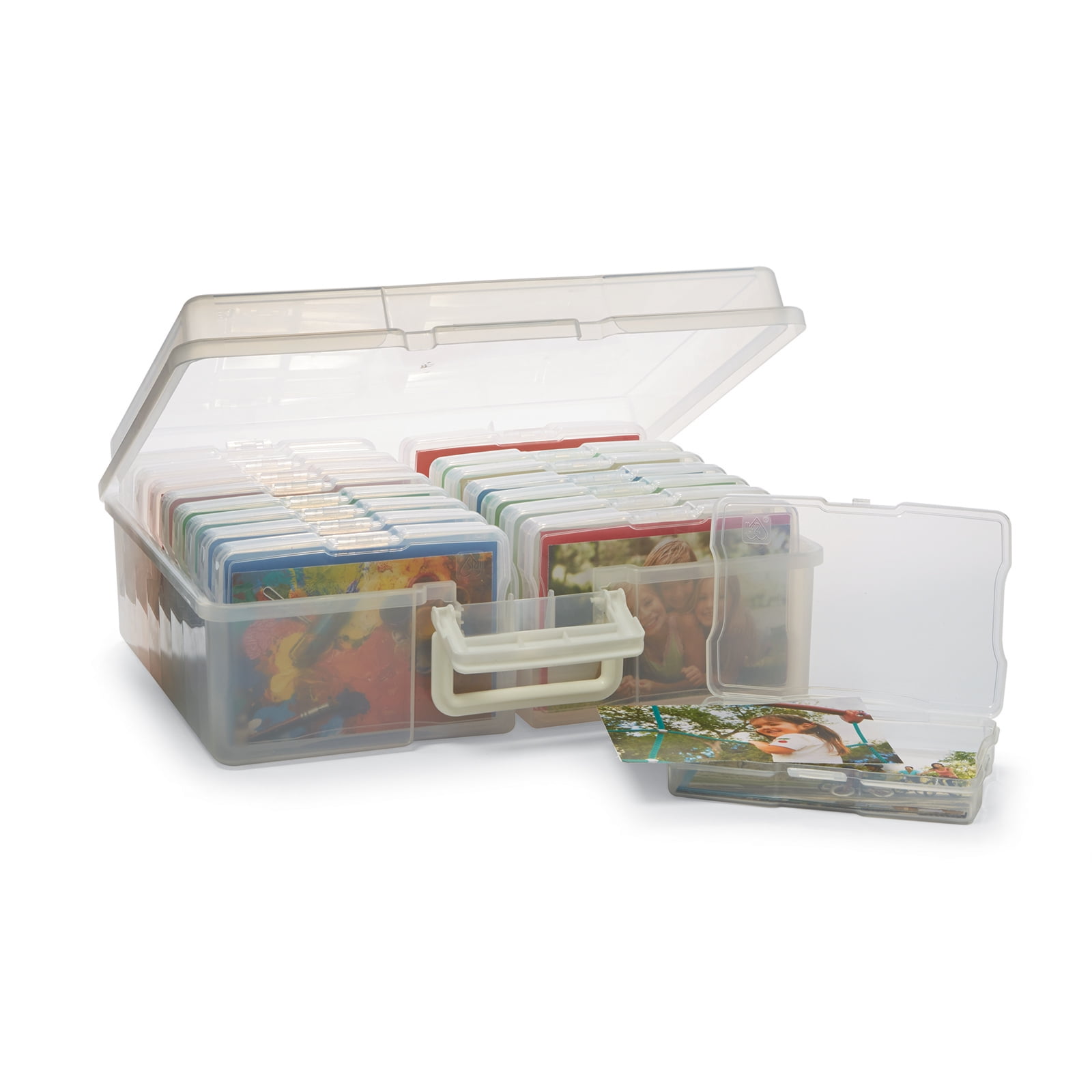 Clear Plastic Photo & Craft Keeper Box by Simply Tidy - Acid Free Container Includes 16 Cases and Holds Up to 1,600 Photos - Bulk 8 Pack