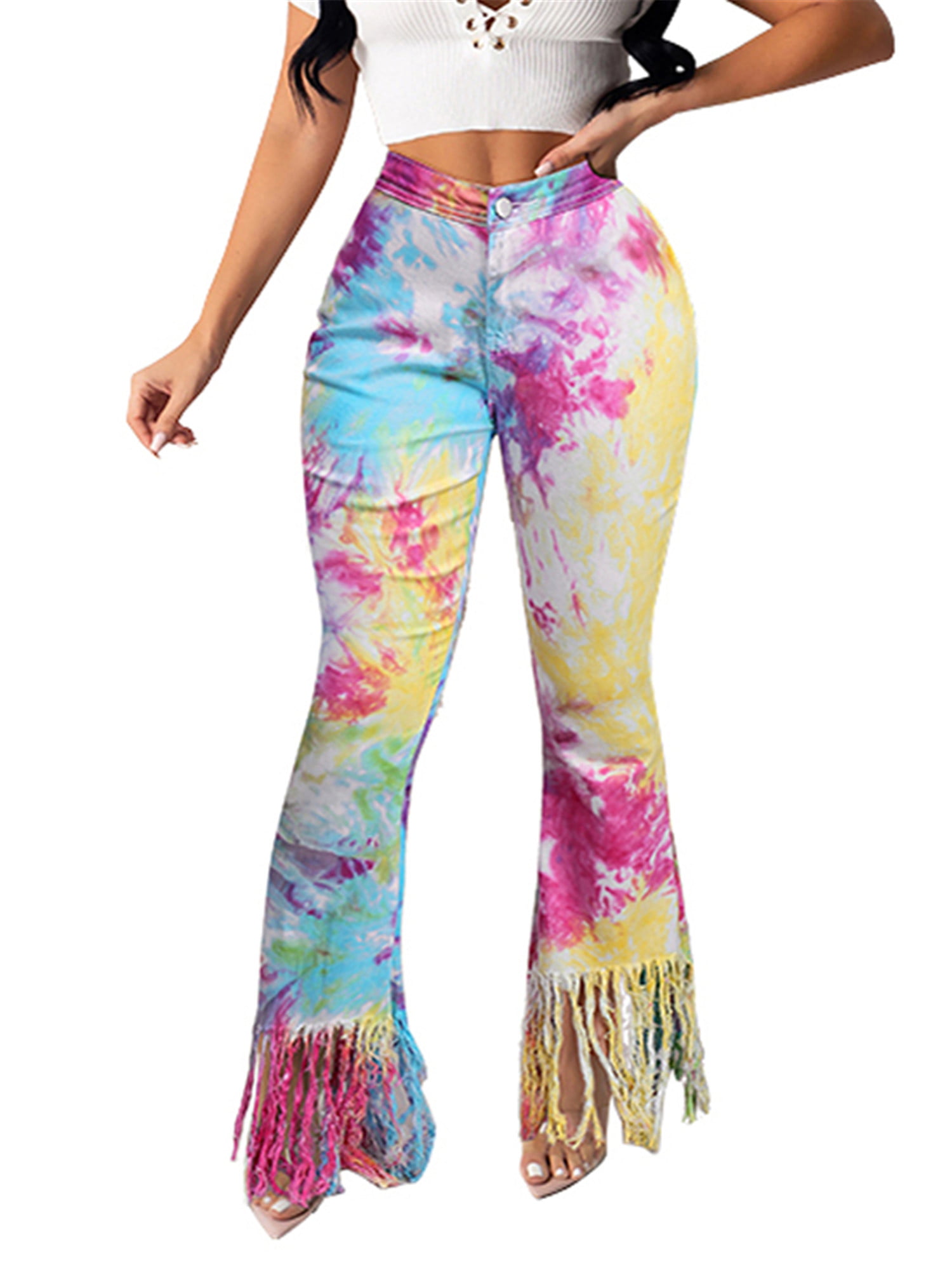 Made in the USA Woman\u2019s 2X Stretchy Blue Tie dye bell bottoms Cotton