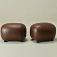 thumbnail image 4 of 23" Wide Faux Leather Upholstered Ottoman Set of 2, Mid-Century Modern Living Room Footrest with Soft Padded Seat, Footstool for Bedroom, Entryway or Living Room, Dark Brown, 4 of 10