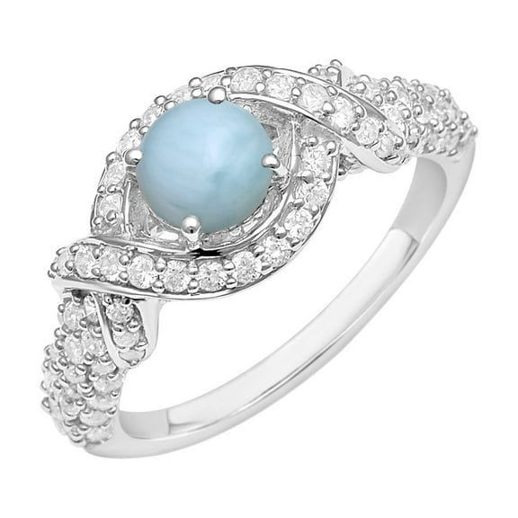 6mm Round Shape Larimar Gemstone 925 Sterling Silver Solitaire Twisted Anniversary Women Ring