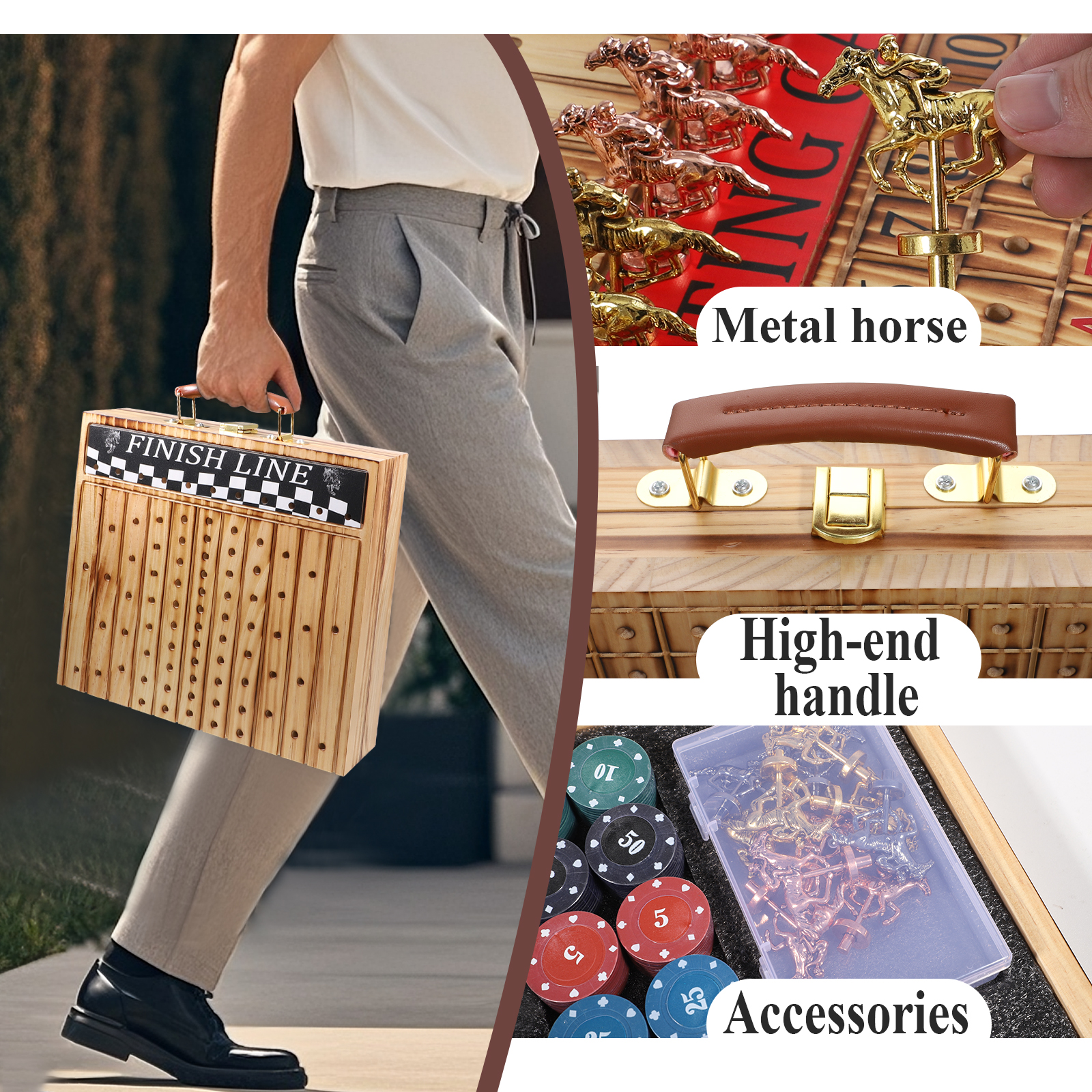 Grhonior Foldable Horse Race Board Game Adult with 11 Metal Horses and 100 Chips, 1 Pack