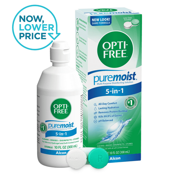 Opti Free PureMoist Contact Lens Disinfecting Liquid Solution for Daily Use, 10 oz