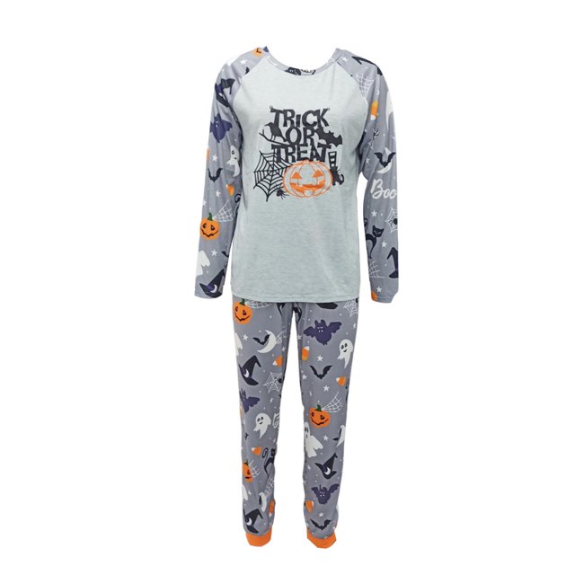 Argulvti Cute Family Parent-child Pajamas Cartoon Halloween Print Raglan Tops and Trousers Home Clothes Set