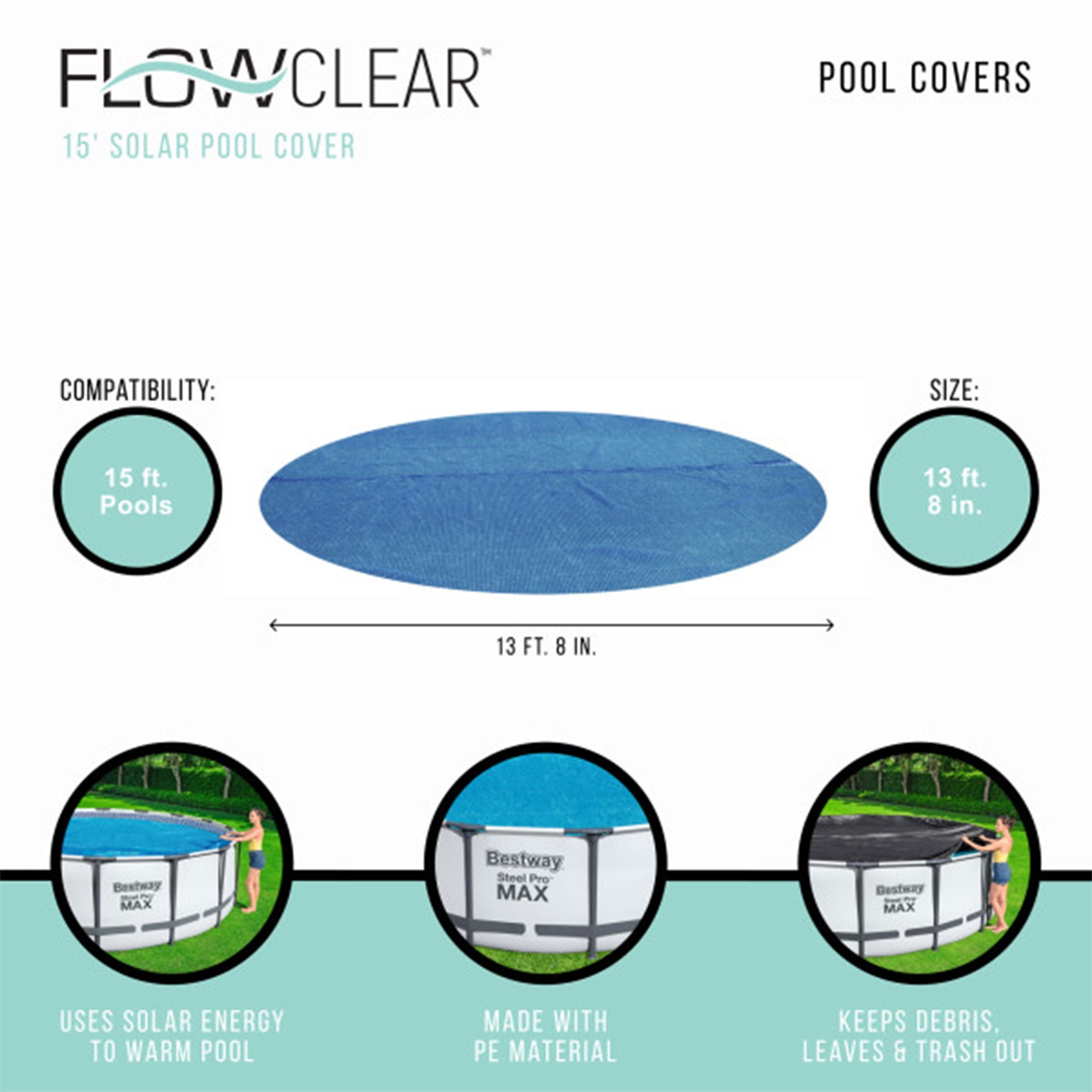 Bestway Flowclear Solar Pool Cover - for 14 ft Round Above-Ground Pools - Blue