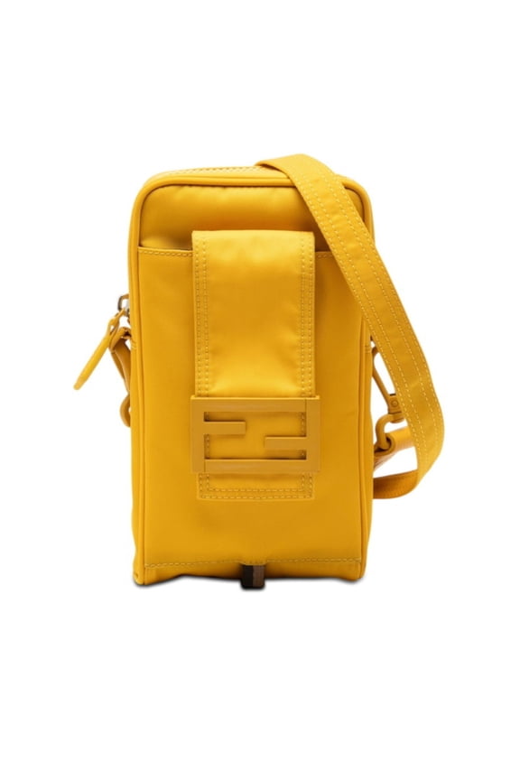 Pre-Owned Fendi FF Logo Crossbody Phone Holder Pouch 7AS056 Yellow Nylon Women's FENDI