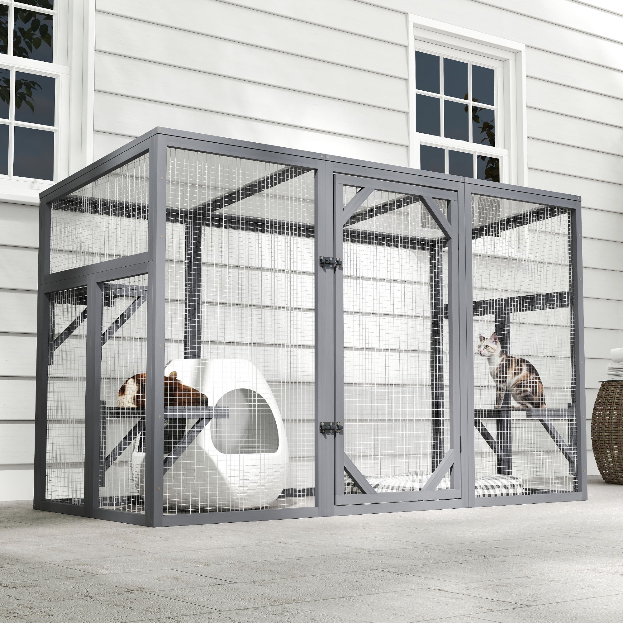 Coziwow 71" Large Catio Outdoor Cat Enclosure, Cat House for Multiple Cats Walk, Wooden Cat Cage with Waterproof Roof