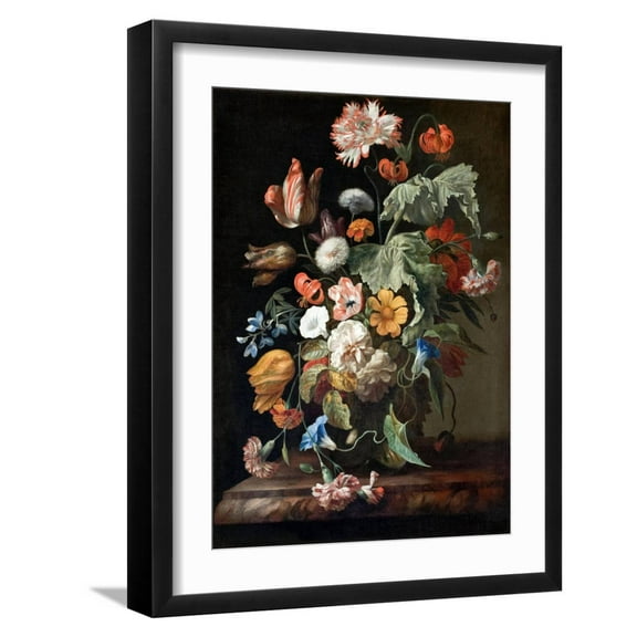 Art.com Still-Life with Flowers, c.1700 Giclee Print by Rachel Ruysch, Black Frame Wall Art, 17" x 21"