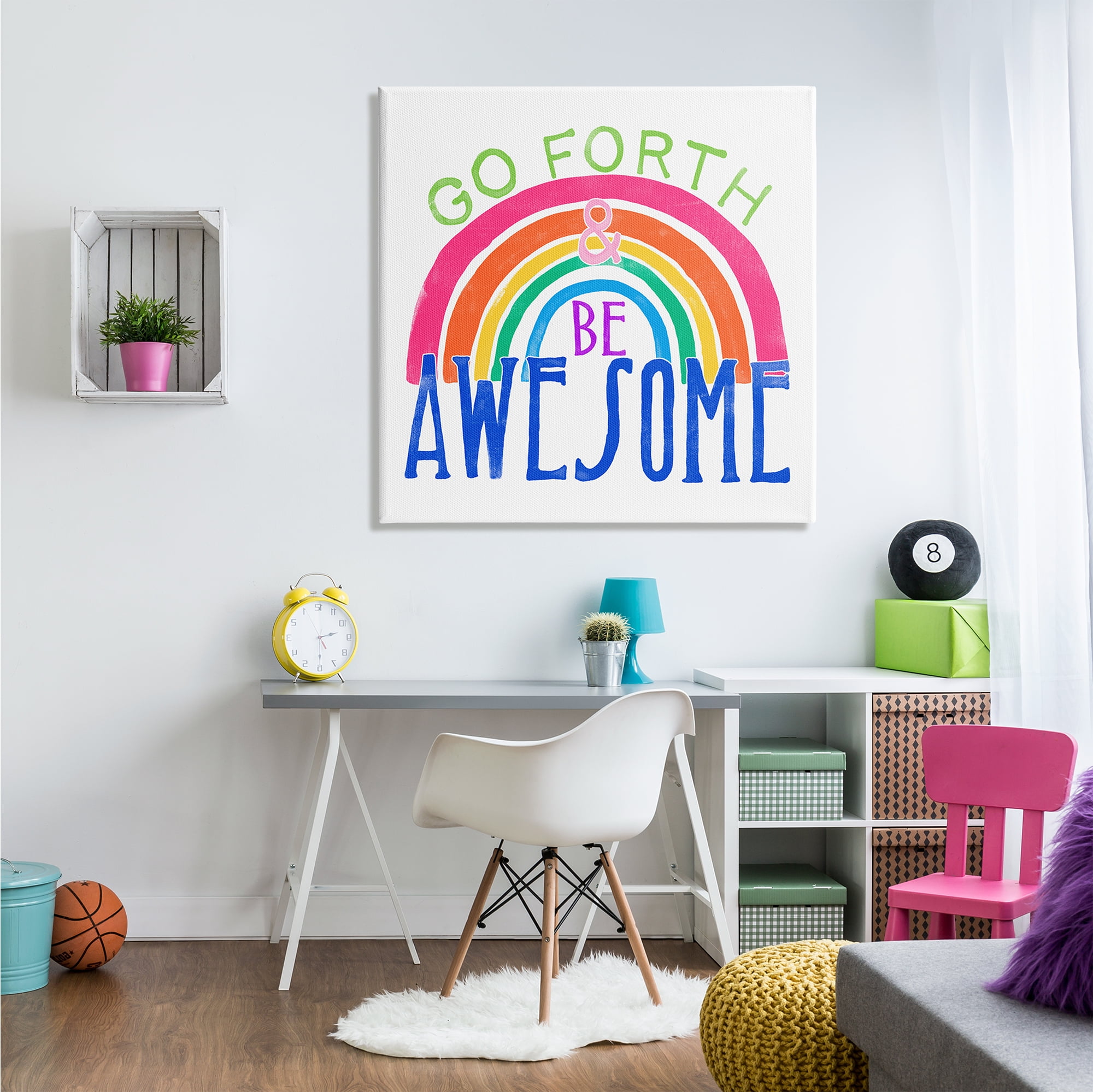 Stupell Industries Go Forth Be Awesome Rainbow Kids Motivational Quote Canvas Wall Art Design by June Erica Vess, 36" x 36"