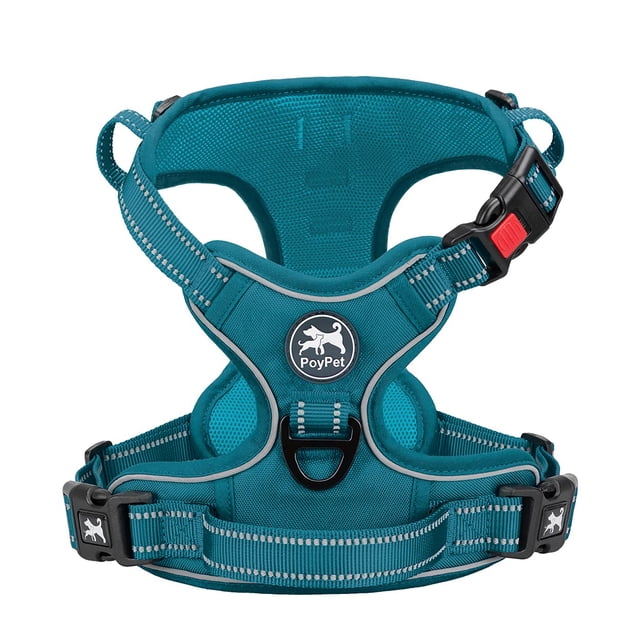 Arnés para perros PoyPet sin tirones, reflectante, ajustable, Tumalo Teal M