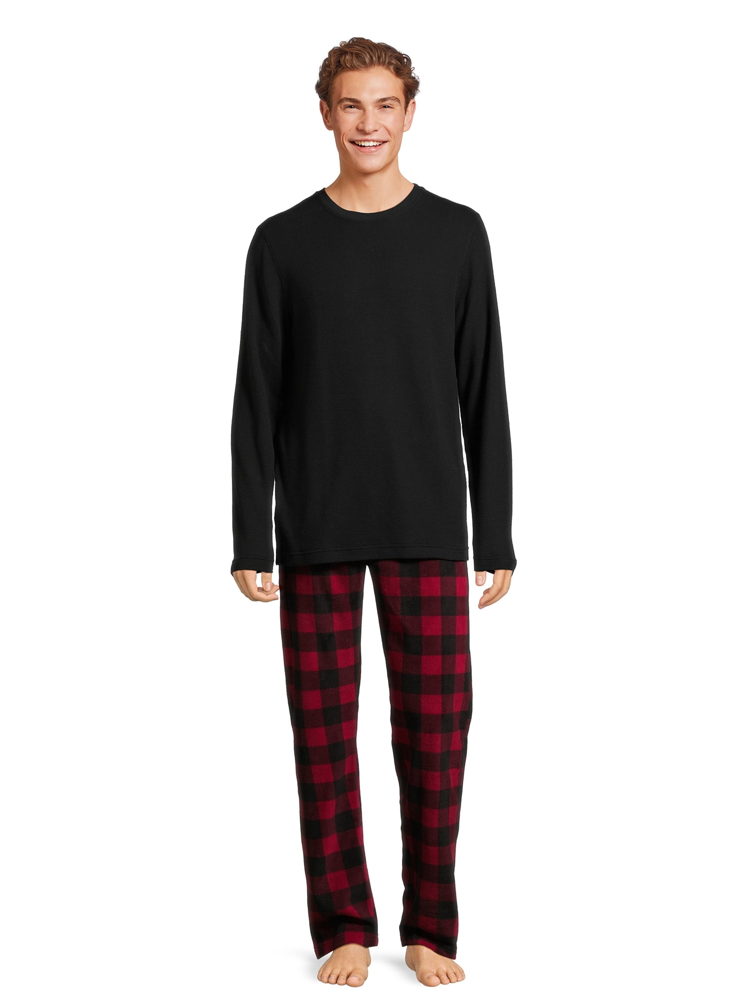 Hanes Men's and Big Men's Xtemp Crewneck and Cozy Microfleece Pants Pajama Set, 2-Piece, Sizes S-5XL