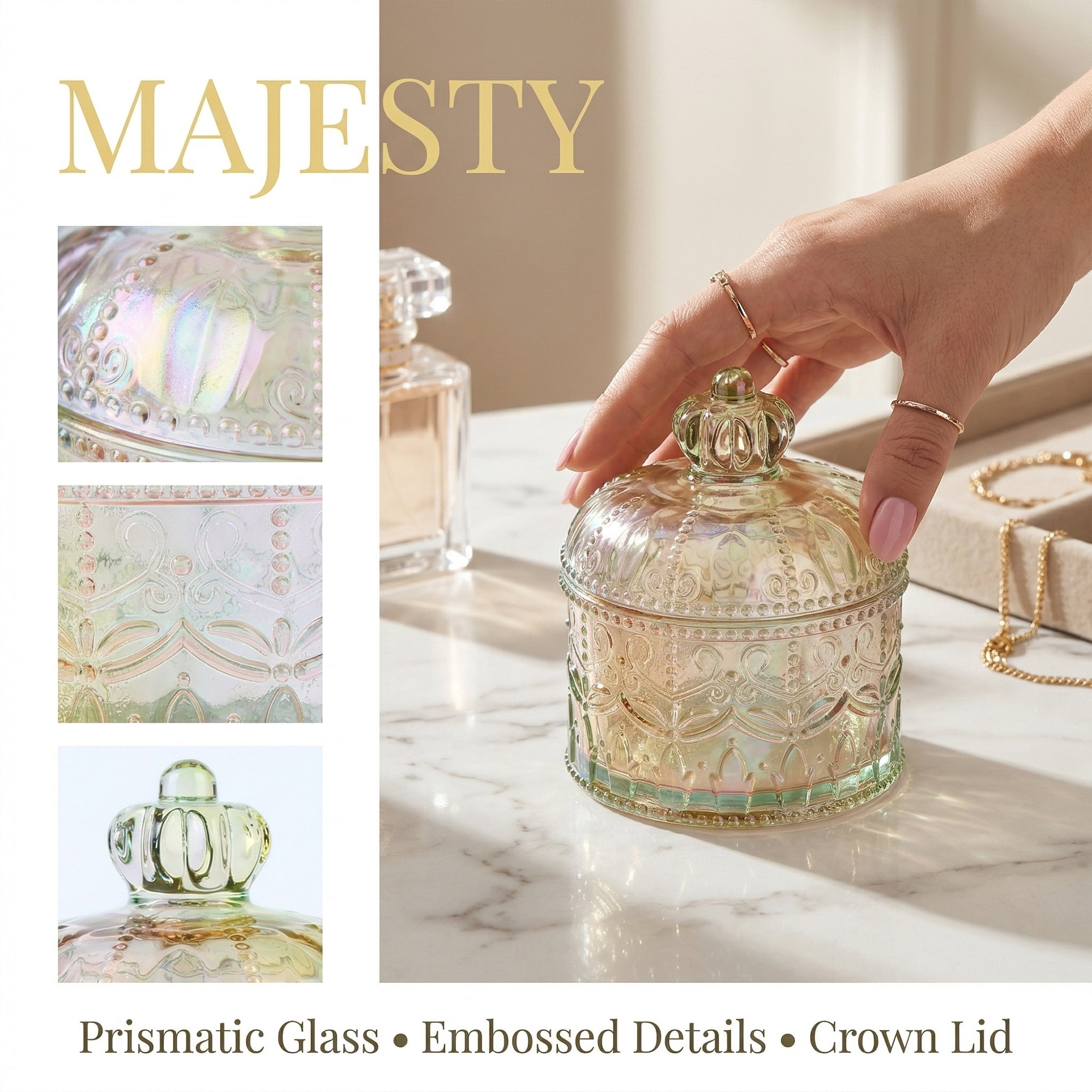 Unique Bargains Glass Crown Jewelry Dish with Lid Crystal Trinket Box Colorful