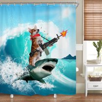 Funny Corgi Shower Curtain for Bathroom Decor 72Wx72H Hilarious Dog Cool Shark Cute Animal Ocean Nautical for Kids Boys Art Printed Fabric Polyester Waterproof 12 Pack Plastic Hooks