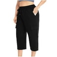 thumbnail image 5 of Capri Pants for Women Summer Casual Elastic High Waist Plus Size Wide Straight Leg Cropped Cargo Pants with Pockets, 5 of 8