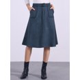 thumbnail image 3 of DARING DIVA Women's Faux Suede Pockets Stretch A-line Midi Skirt with Belt M Dark Blue, 3 of 6