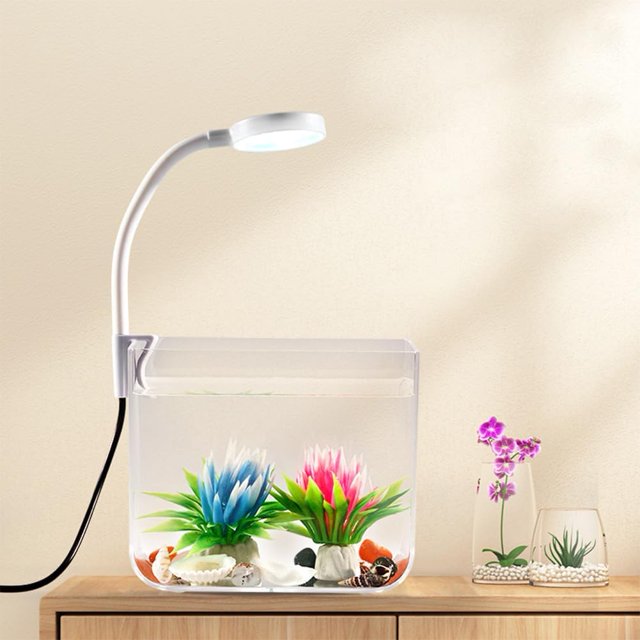 OUYAWEI Large Fish Tank Ultra-Clear Rimless Desktop Aquarium Kit,LED Clamp Light,Starter Betta Fish Tank with Light,Room Decor Gift for Small Fish Tank +3w Light,Large
