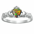 thumbnail image 1 of Jacelyn: 0.765ct Heart cut Synthetic Black Opal Claddagh Ring Sterling Silver sz 5.5, 1 of 1