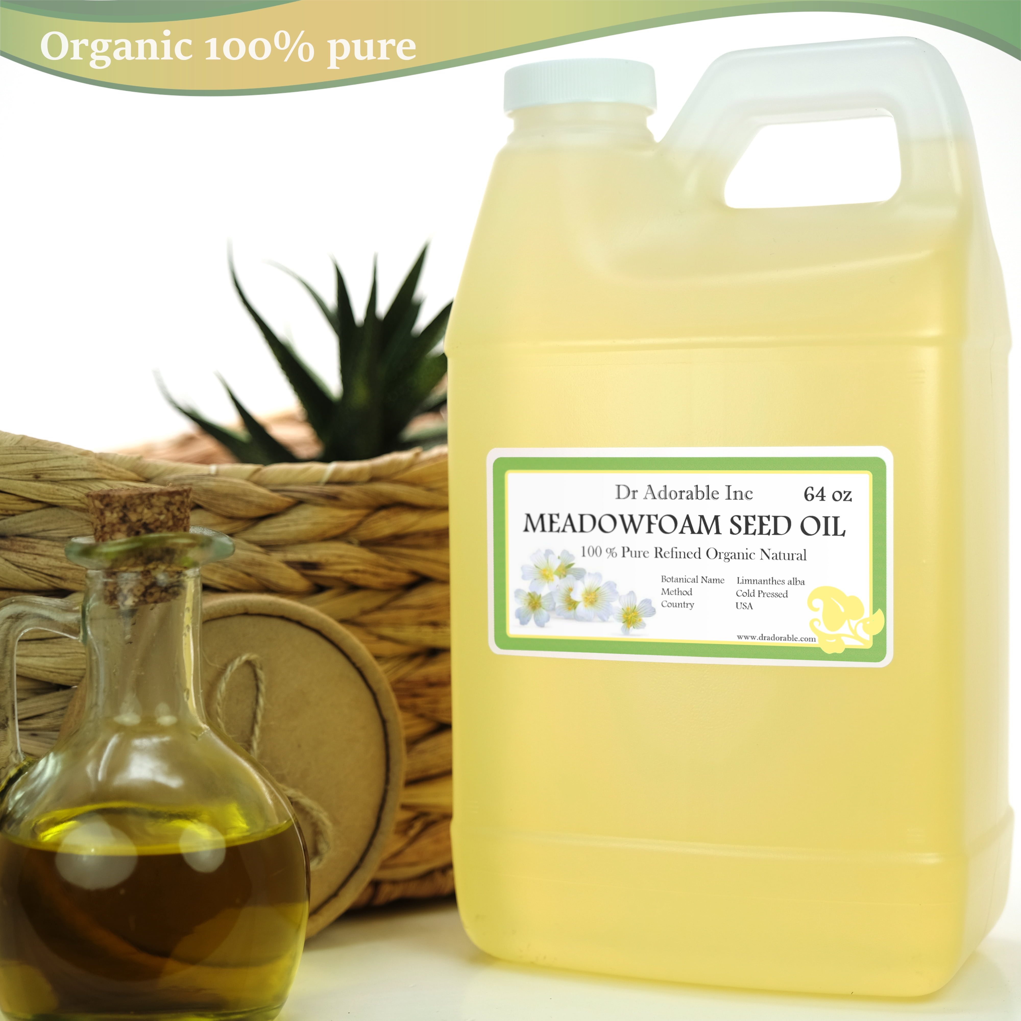 Dr. Adorable - 100% Pure Meadowfoam Oil - Organic Cold Pressed Moisturizing Oil For Face Skin Hair Anti Aging - 64 oz