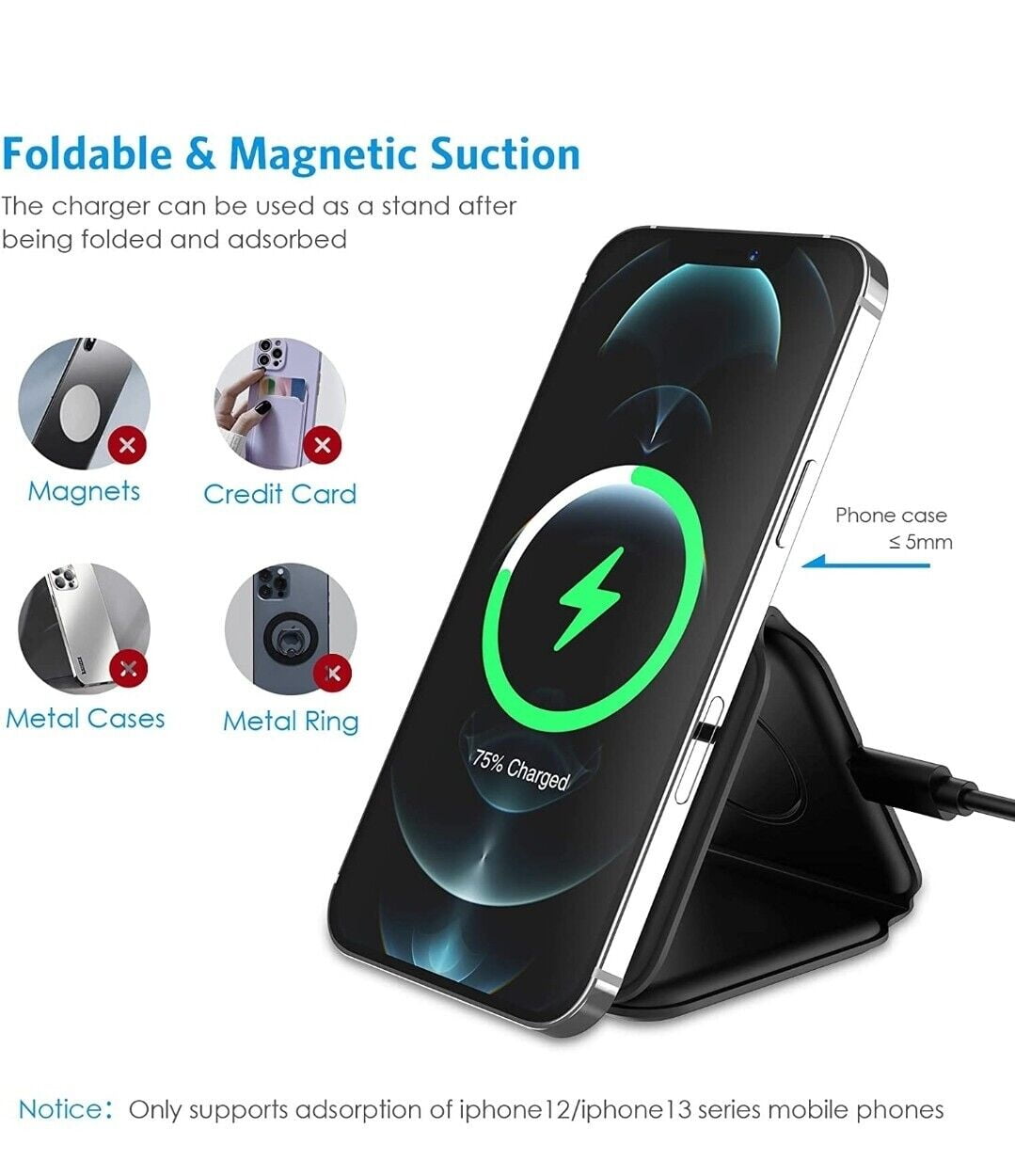 SamsMax LLC 3 in 1 Wireless Charger. For iPhone 14 13 12 11/Pro/XS/XR/8,AirPods 3/2/Pro, iWatch 7/6/5/4/3/2. Magnetic Foldable Fast Wireless Charging Pad Folding (Black)