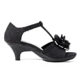 thumbnail image 2 of Sandalias negras con tacón bajo y tira en T con flor para niñas Dream Pairs, 2 of 6