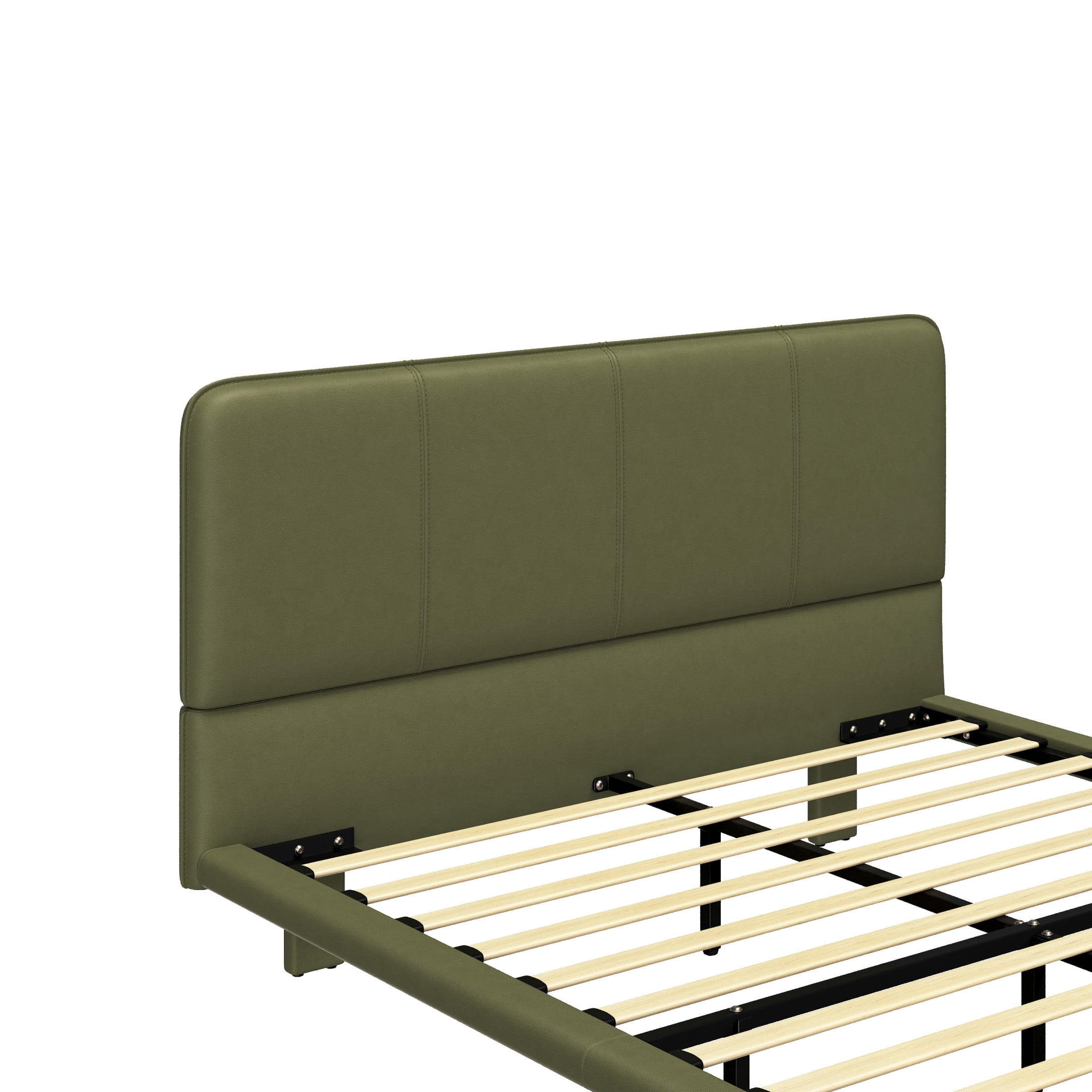 Christopher Knight Home Full Size Modern Green Upholstered Leatherette Floating Bed Frame & Headboard Set with LED Lighting