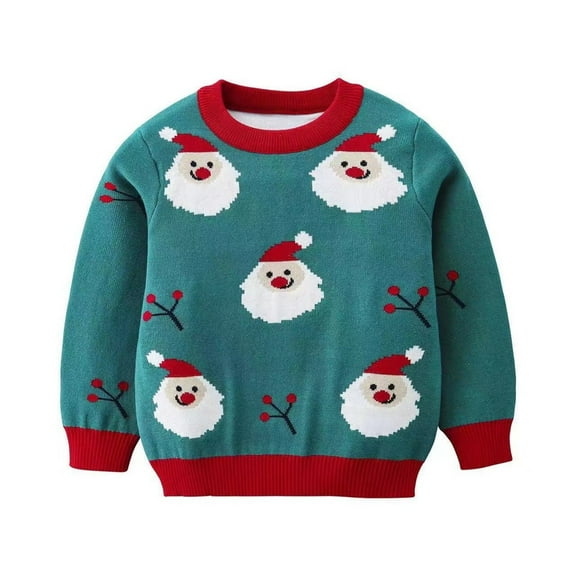 Favoffer Unisex Kids' Christmas Knitted Sweater Round Neck Long Sleeve Versatile Cotton Casual Top for Boys & Girls Festive Fall Winter Children's Knitwear 2-10Y
