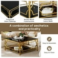 thumbnail image 4 of Black Glass Coffee Table,Square Modern,Luxurious Geometric Metal Frame Tempered Glass Top,33.5" Coffee Table for Living Room,Black+Gold, 4 of 8