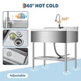 thumbnail image 5 of Freestanding Small Stainless Steel Utility Sink 23"x19" Single Bowl with Hot & Cold 360° Swivel Faucet, Adjustable Feet, Five S Hooks Garage, 5 of 7
