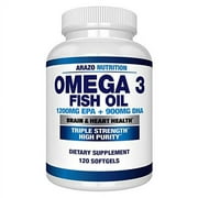 Omega 3 Fish Oil 4,080mg - High EPA 1200mg + DHA 900mg Triple Strength Burpless Capsules - Arazo Nutrition (120 Count)