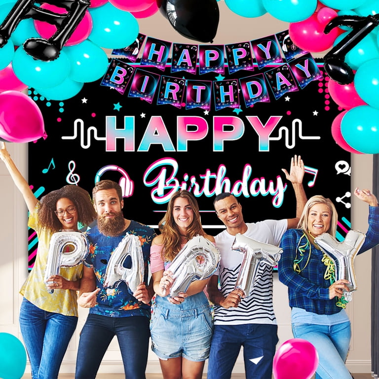 tiktok dress up party ideas Tik Tok Theme Party Supplies,155pcs Tik Tok Birthday Party Decorations & Tik Tok Tableware Set