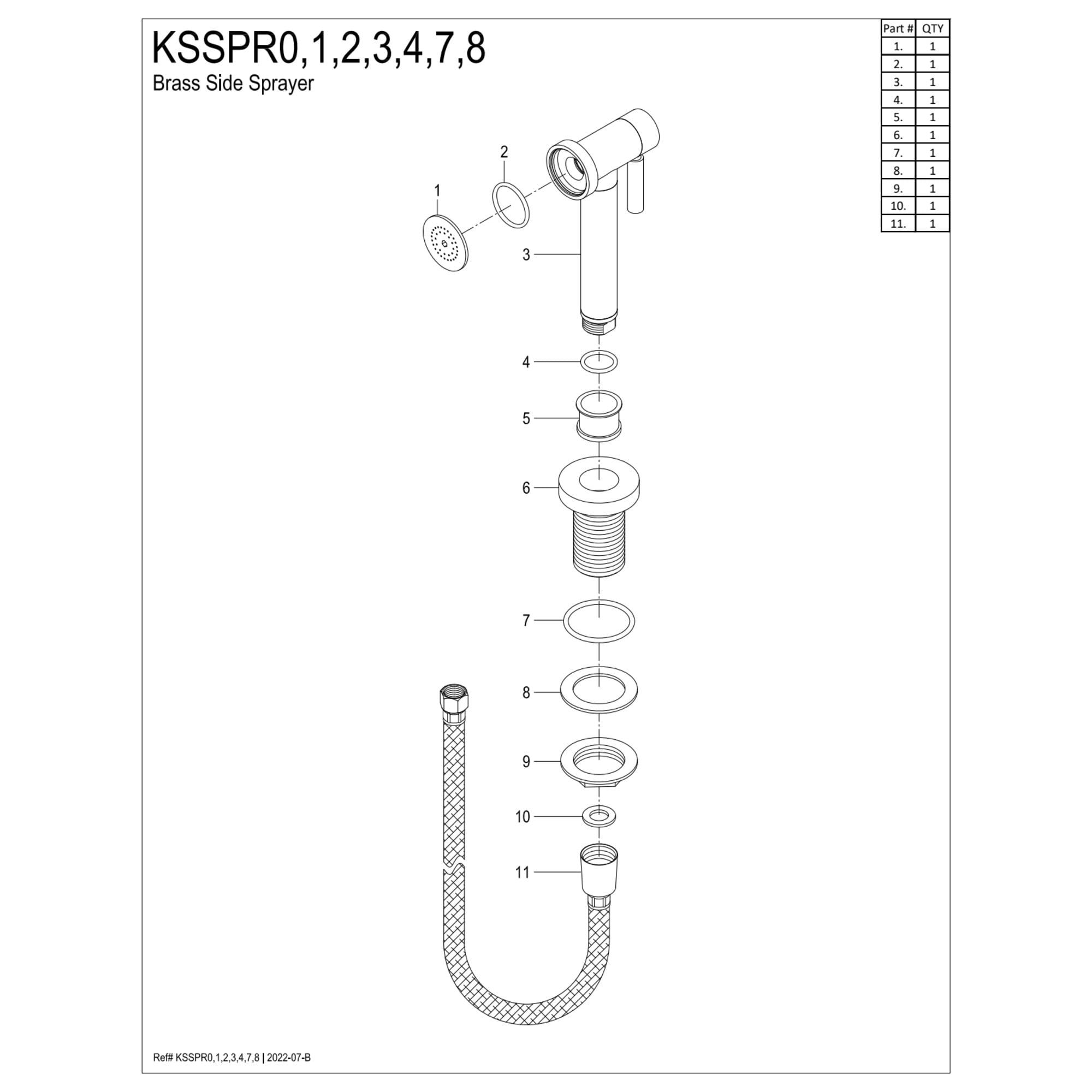 Kingston Brass KSSPR8 Brass Kitchen Faucet Side Sprayer in Brushed Nickel