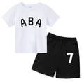 thumbnail image 2 of Ropa de bebé con estampado de letras para niños y adolescentes, conjunto de camiseta y pantalones cortos de verano de 2 piezas, conjunto informal de manga corta para niños y niñas, 2 of 5