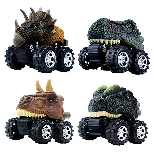 DINOBROS Pull Back Dinosaur Car Toys 4 Pack Dino Toys for 3 Year Old Boys and Toddlers TRex
