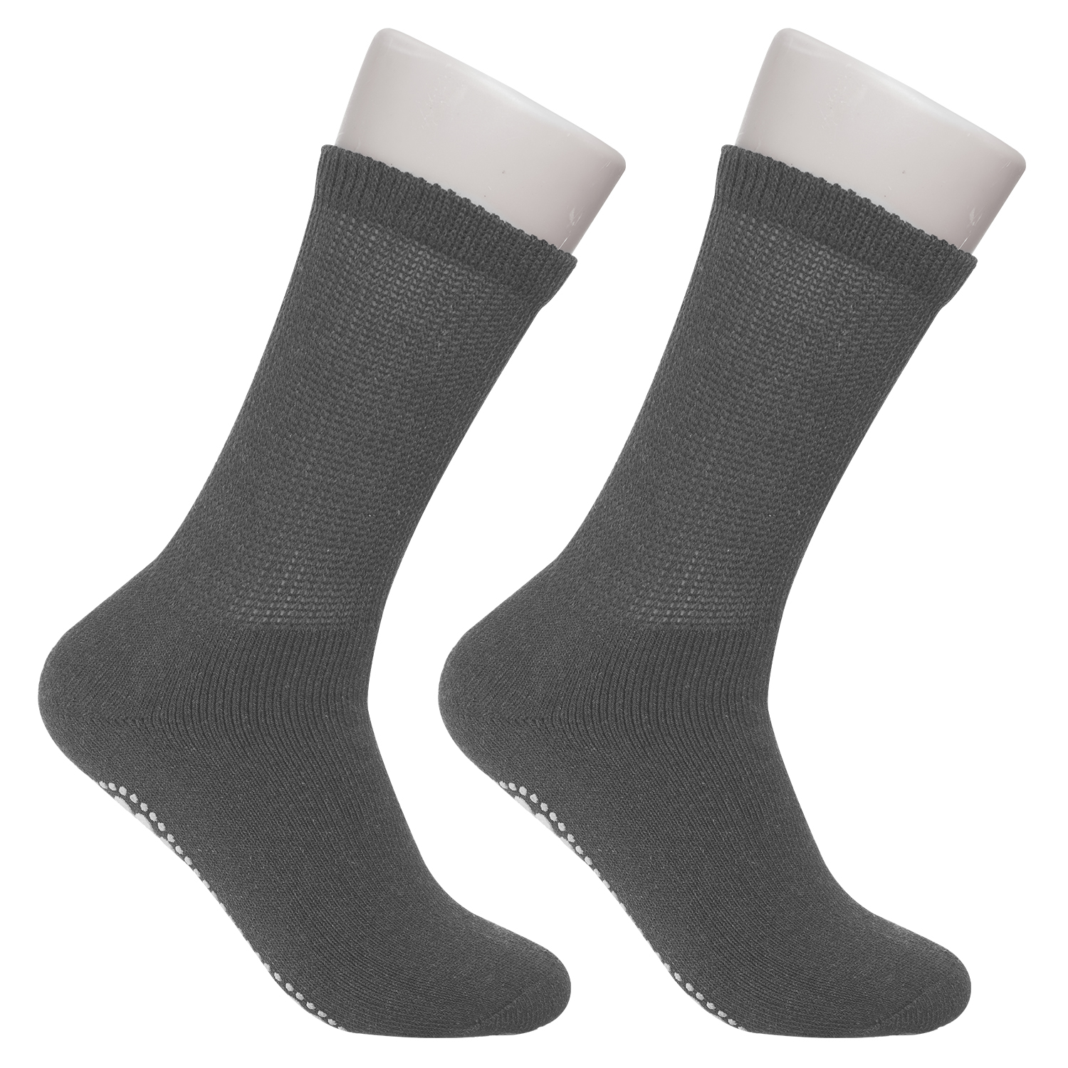 Diabetic Socks - Non Skid Hospital Loose Fitting Slipper Socks With Gripper Bottoms 2 Pack Savings - Gripper socks - Men's Size 13-15 (Skid 2 Grey)