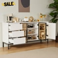 thumbnail image 2 of GZXS 62.99" Buffet Cabinet with Drawers and Glass Doors, Multi-Functional Modern Storage Sideboard for Kitchen, Dining, and Living Room (White), 2 of 7