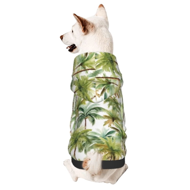 Fotbe Green Hawaii Palms Sudadera con Estampado para Perros Pequeños – Suéter con Capucha para Mascotas, Tela Suave de Forro Polar con Bolsillo-XX-Large