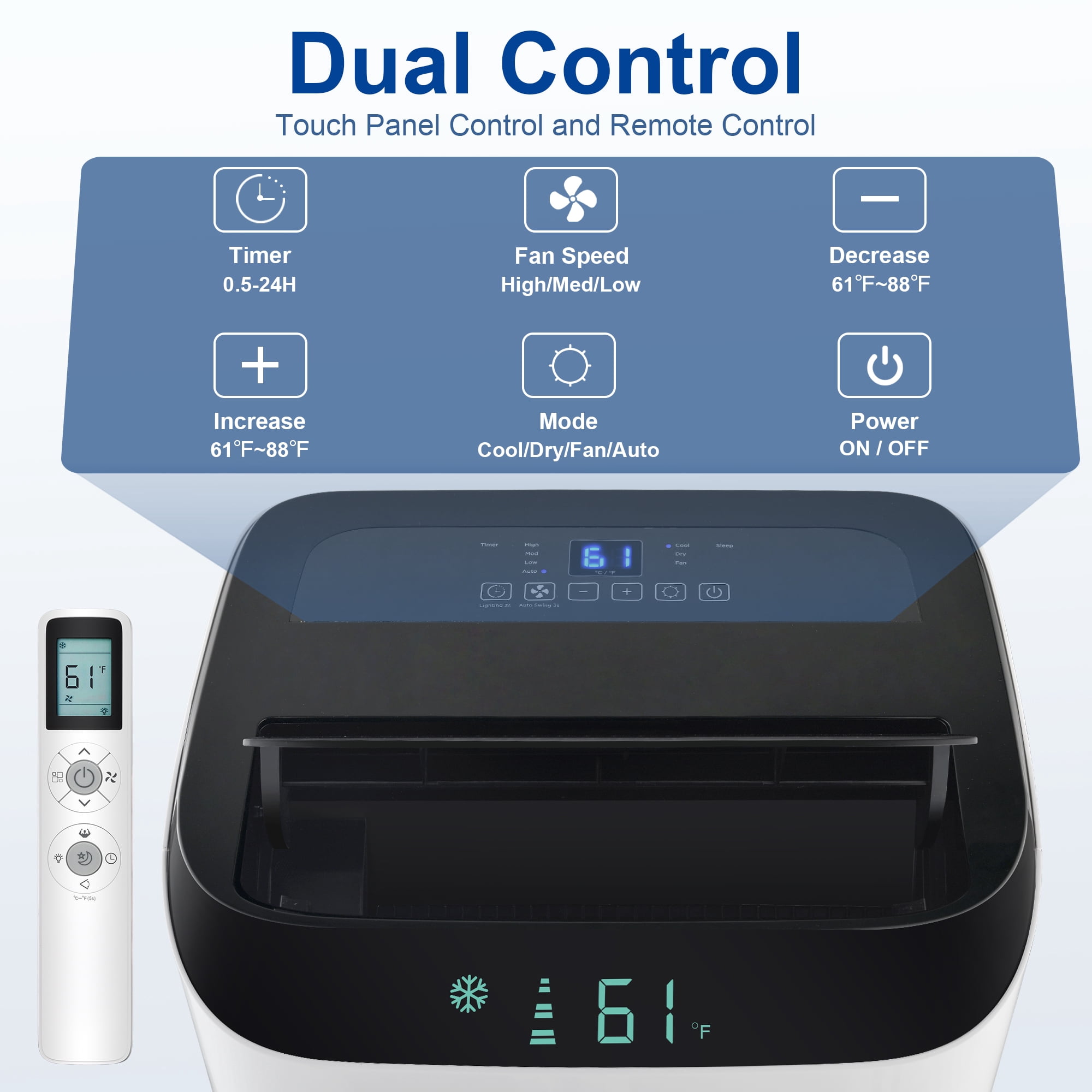 Agtana 12000 BTU Portable Air Conditioner Cools up to 500 sq.ft, 3-in-1 AC, Dehumidifier, Fan