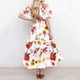 thumbnail image 4 of Women's Summer Dress Sexy V Neck Casual Wear To Work Dresses Short Sleeve Smocked Flared Flowy Beach Boho Midi Floral Dress,Orange L, 4 of 6