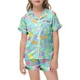 thumbnail image 5 of Girls Children Easter Pajama 3t Egg Painted Short Sleeved Loose Button-Up 2 Piece Summer Pajama Outfits Green,8-9Y, 5 of 5