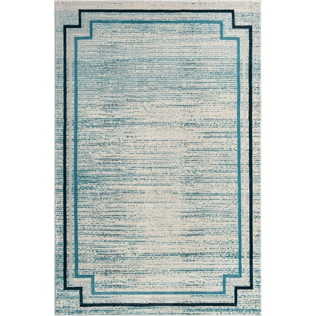 Unique Loom Oasis High-Low Pile Border Stripes Rug 6' x 9' Rectangle Blue/Gray