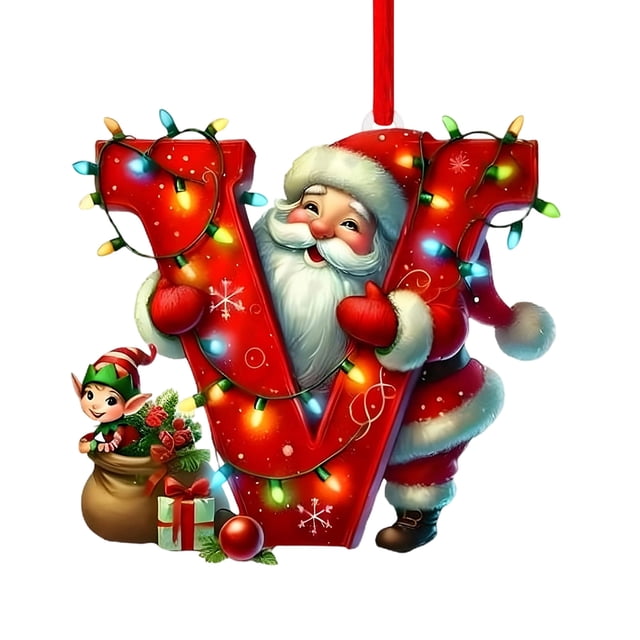 Colgante acrílico para árbol de Navidad | Adorno con inicial de 26 letras para decoración navideña | Regalo familiar personalizado para fiestas navideñas | Decoración para el árbol del hogar