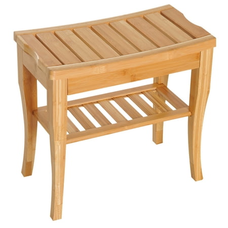 Homcom 20 Long Bamboo Wood Shower Bench Seat With Lower Storage