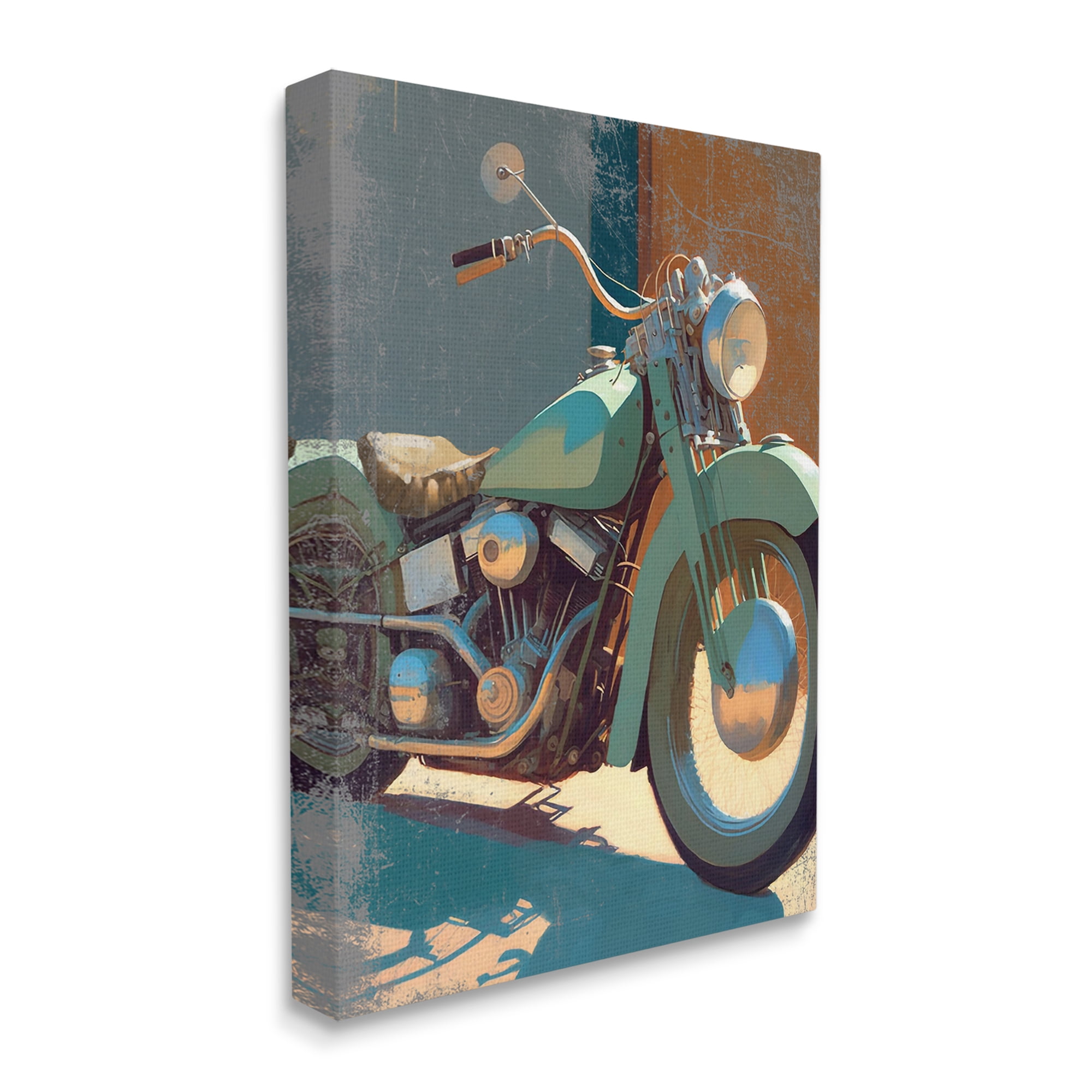 Stupell Industries Rustic Green Motorcycle Transportation Painting Gallery Wrapped Canvas Art Print Wall Art, 30 x 40