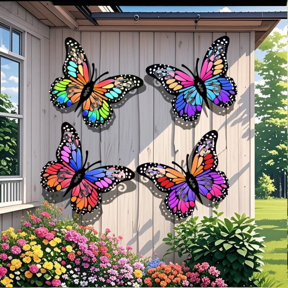 Metal Butterfly Wall Art Decor 4 Pack, Colorful Hanging Butterfly Sculpture for Indoor Outdoor Garden Yard Patio Fence, Gift for Mom Friend A