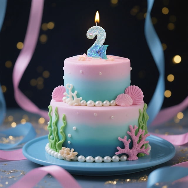 Mermaid Tail Blue Number Birthday Candle Topper for Party Cake Decorations