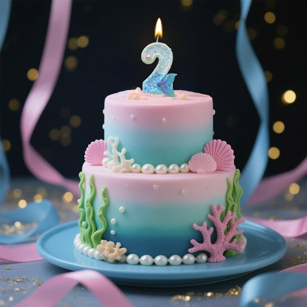 Velas de cumpleaños con cola de sirena azul para pastel | Adornos de vela con números para fiestas de cumpleaños y aniversarios | Decoraciones de cera para pasteles