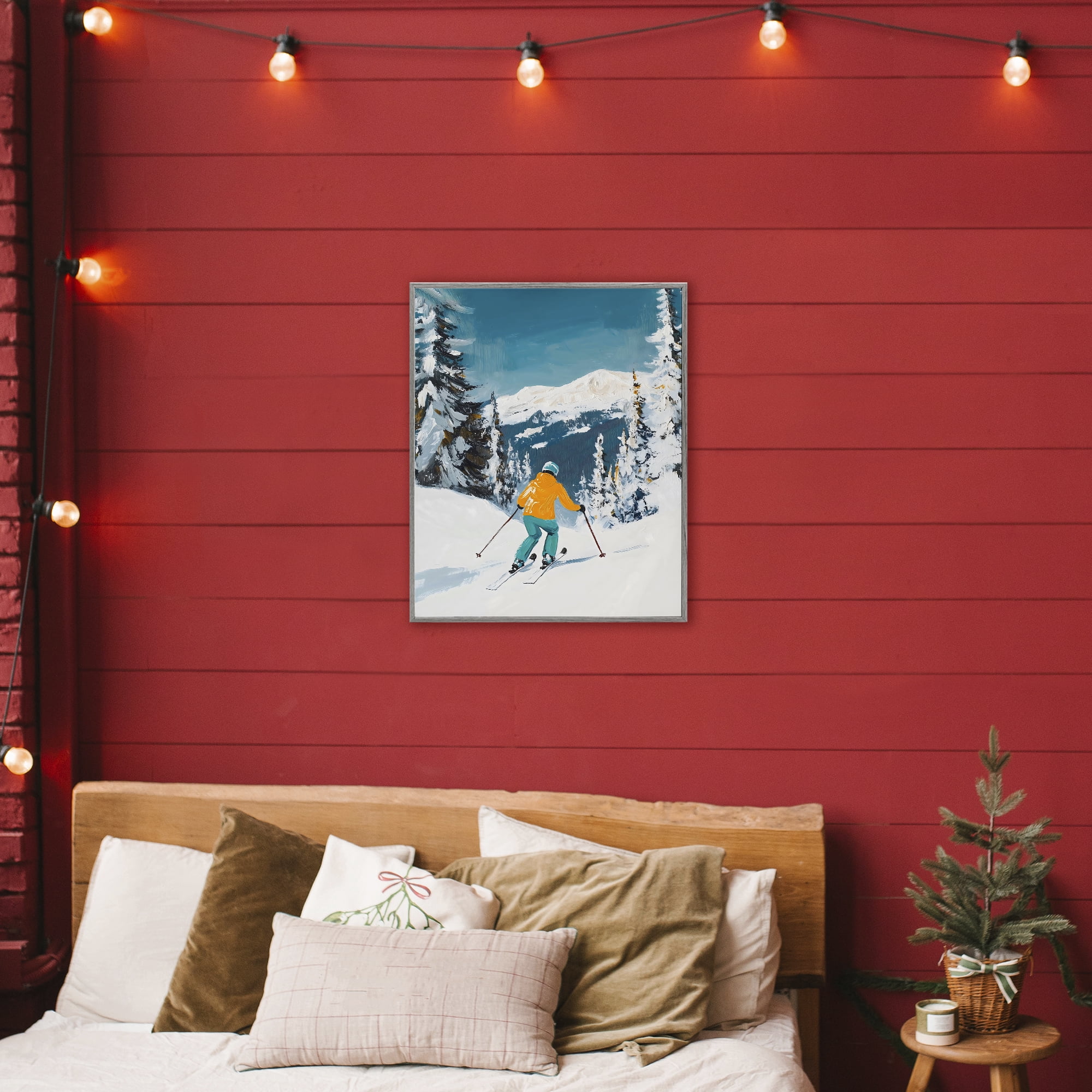 Stupell Industries Downhill Skier on Mountain Gray Framed Giclee Art, design by The Prints Vibe